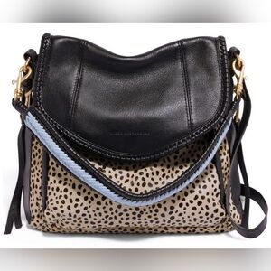 Aimee Kestenberg Tamitha Black Leather & Cheetah Calf Hair Crossbody Bag QVC NWT